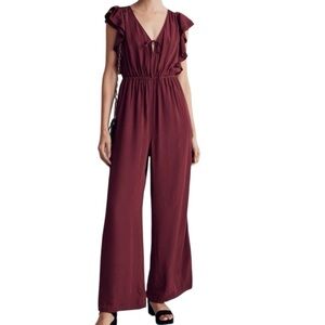 NWT MADEWELL Jacquard Deep-V Open Back Elastic Waist Ruffled Jumpsuit Size Small